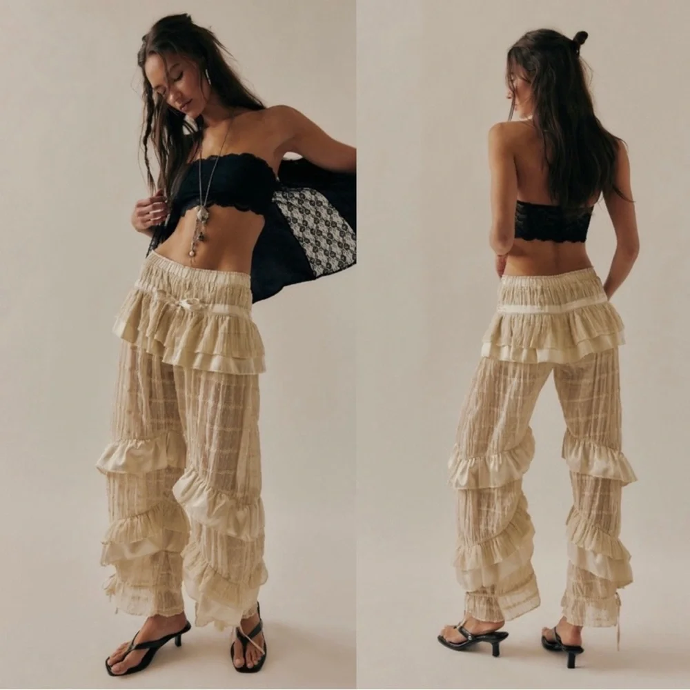Free People Belle Ruffle Pants in Ivory - Picture 1 of 3